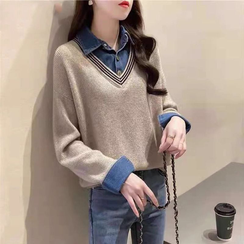 Damen Strickpullover Hemdkragen Norvielle