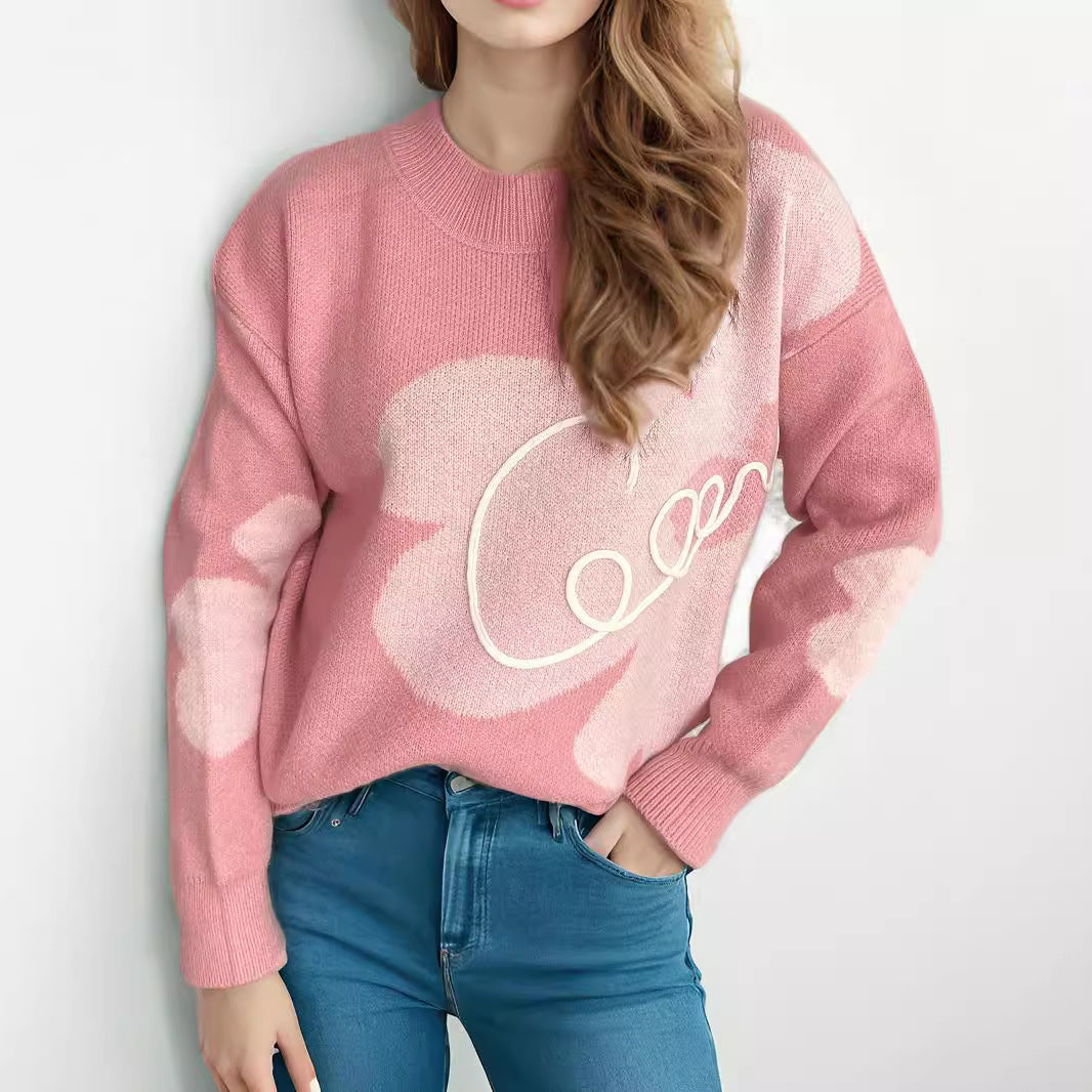 Damen Strickpullover Weich Floralmuster Norvielle