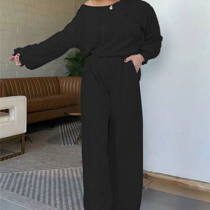 Damen Jumpsuit Komfort Weite Beine Tiefes Dekolleté Norvielle