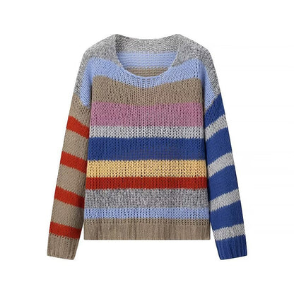 Damen Strickpullover Bunt Streifenmuster