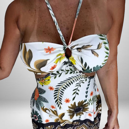 Damen Sommerkleid Florales Design Cut-Out Ausschnitt Norvielle