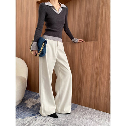 Damen Longsleeve Figurbetont Mit Elegantem Kragen Norvielle