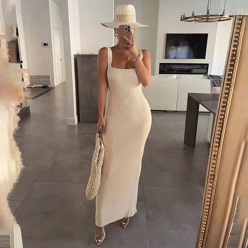 Damen Langärmliges Knielanges Strickkleid