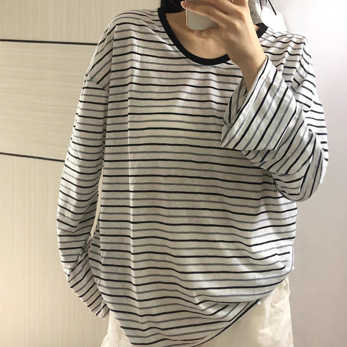 Damen Oversized Longsleeve-Shirt Gestreift Weite Ärmel Norvielle
