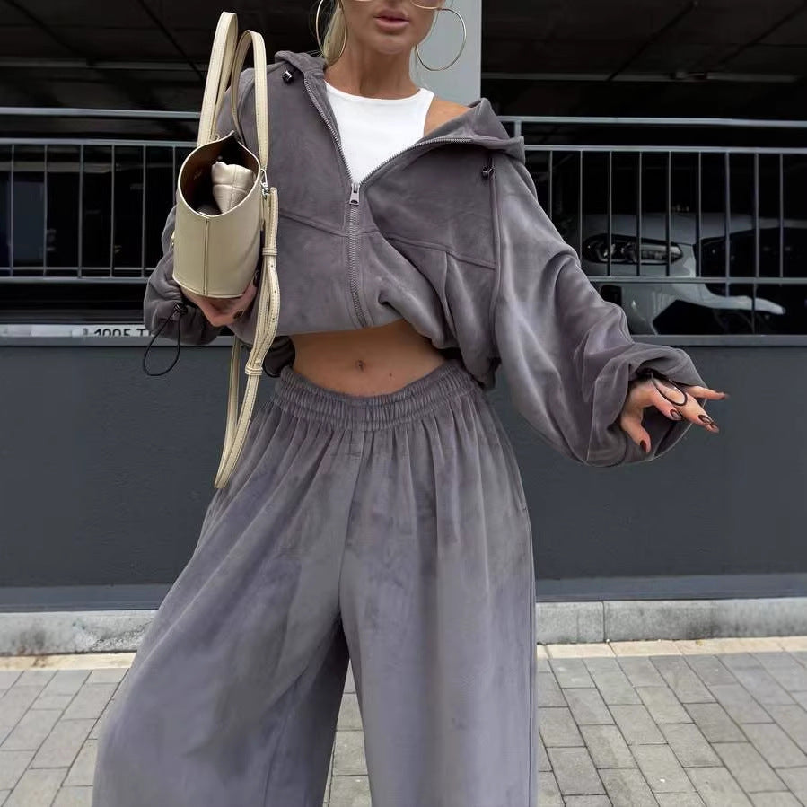 Damen Fleece-Anzug Sportlich Weite Passform Kapuze