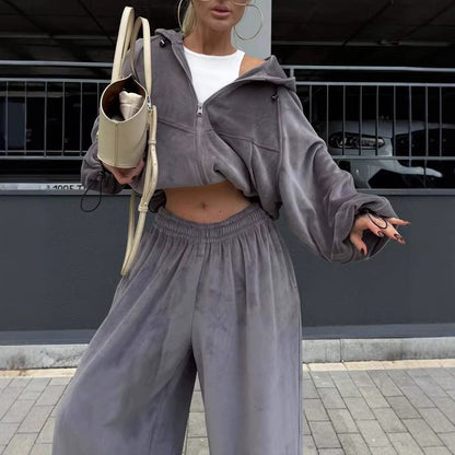 Damen Fleece-Anzug Sportlich Weite Passform Kapuze