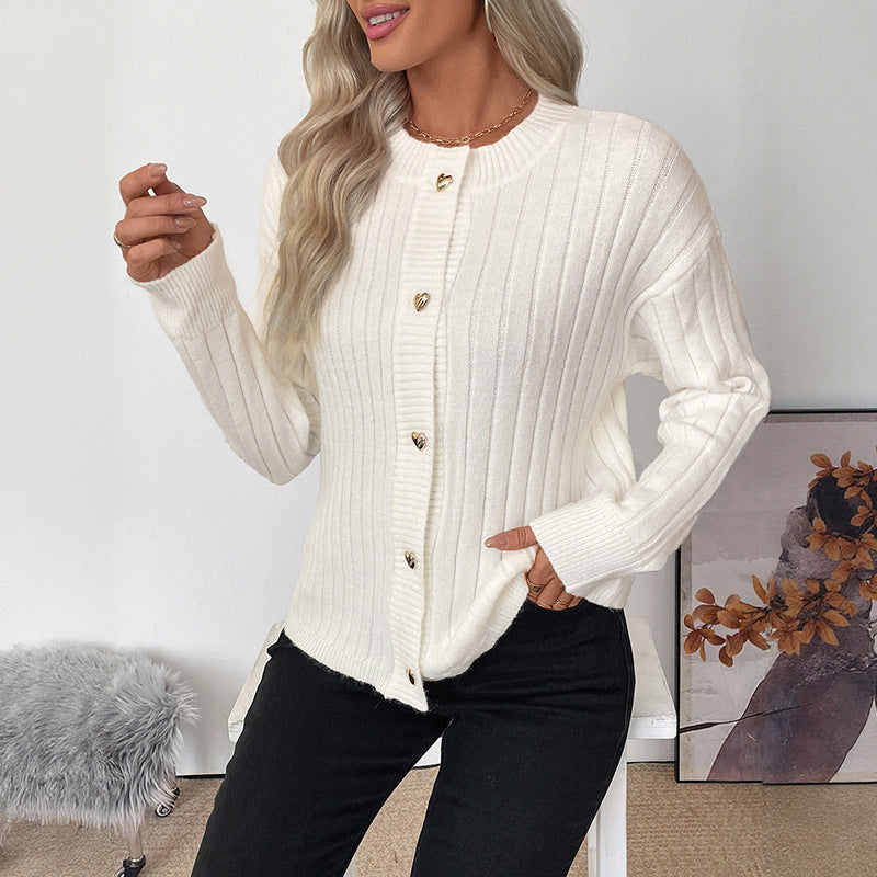 Damen Strickpullover Herzknöpfe Struktur Norvielle