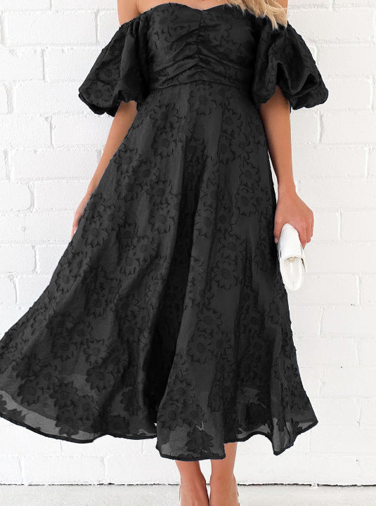 Damen Maxikleid A-Linie Voluminöse Ärmel Florales Design