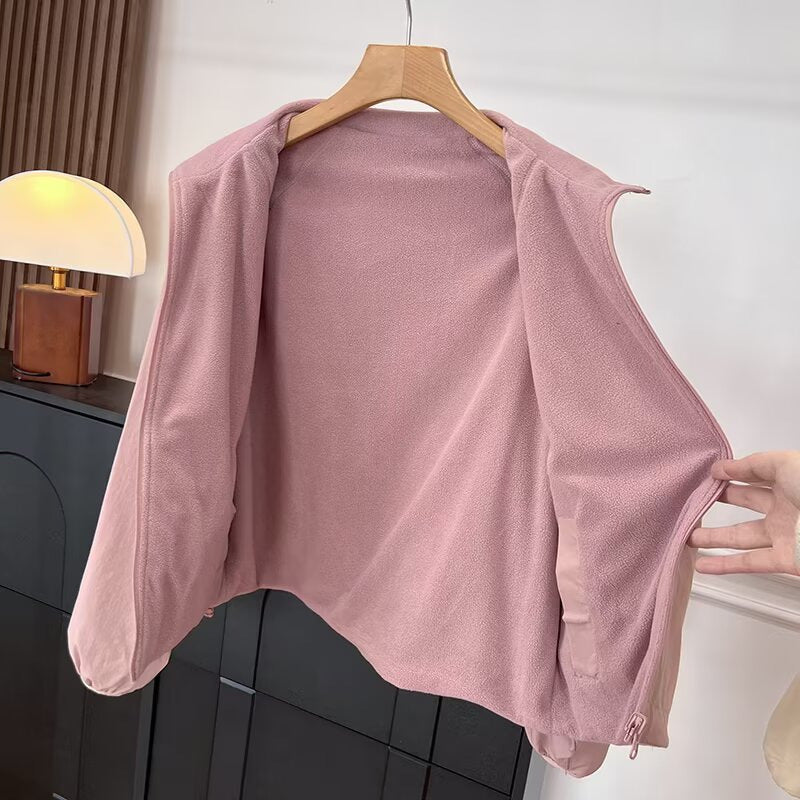 Damen Fleecejacke Kuschelig Hochkragen Eingrifftaschen Norvielle