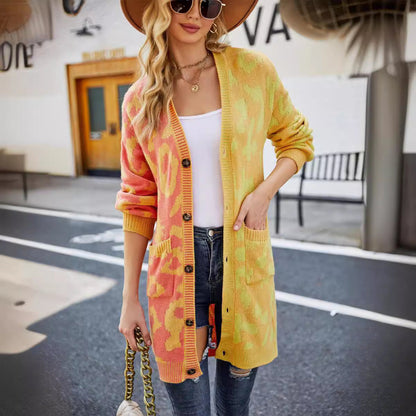 Damen Strickjacke Längeres Modell Auffälliges Muster Beige
