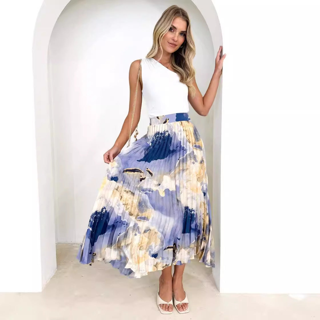 Damen Plissee-Rock Florales Muster Elastischer Bund