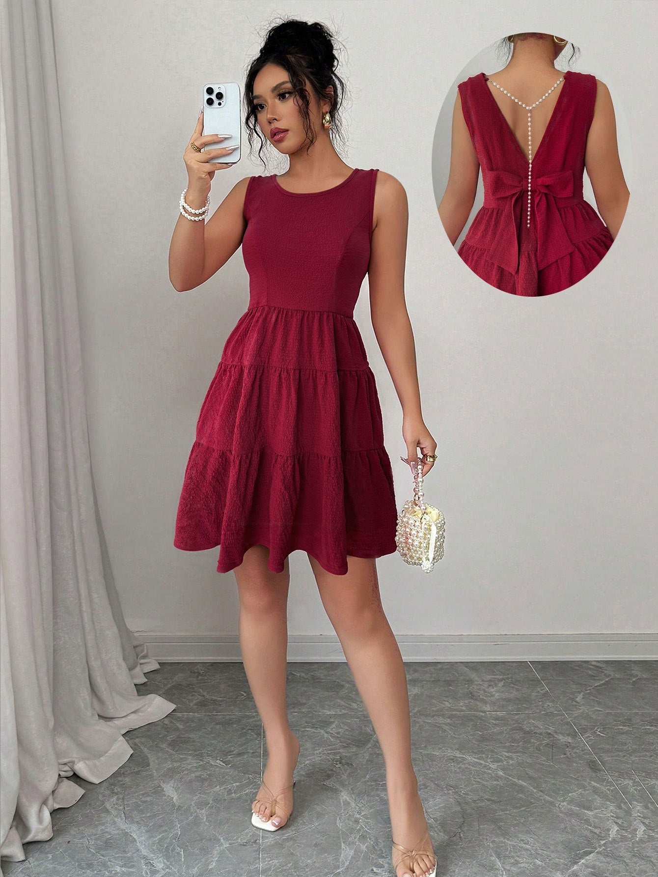 Damen Sommerkleid V-Ausschnitt Rüschensaum Leicht Norvielle