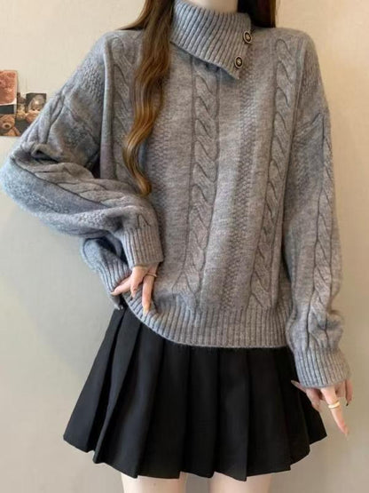 Damen Grobstrickpullover Hochgeschlossener Kragen Norvielle