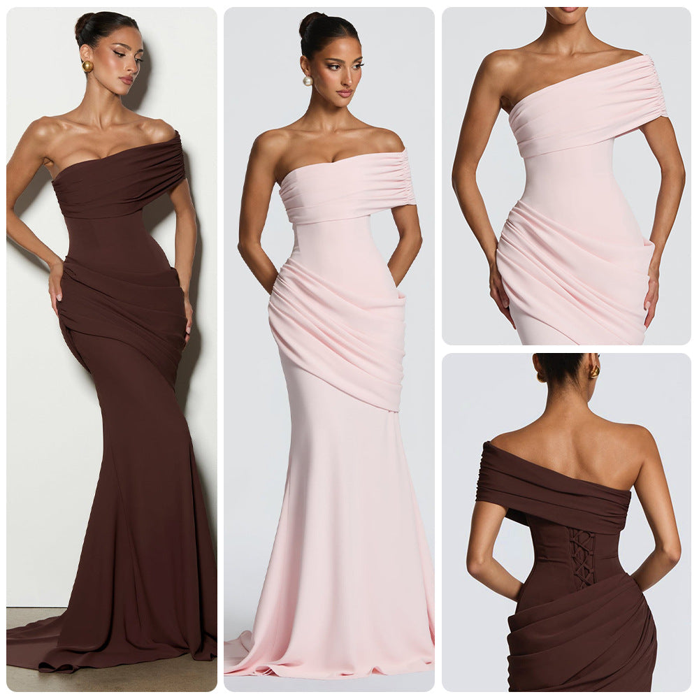 Damen Abendkleid Schulterfrei Fließender Schnitt Schwarz Norvielle - Norvielle