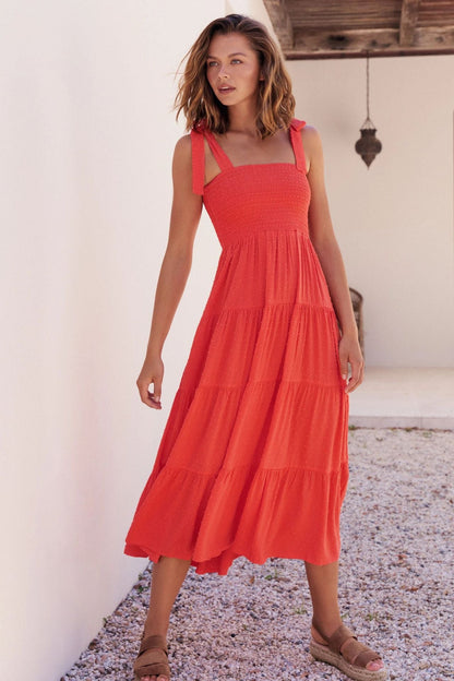 Damen Maxikleid Luftig Rüschendetails Spaghettiträger Norvielle
