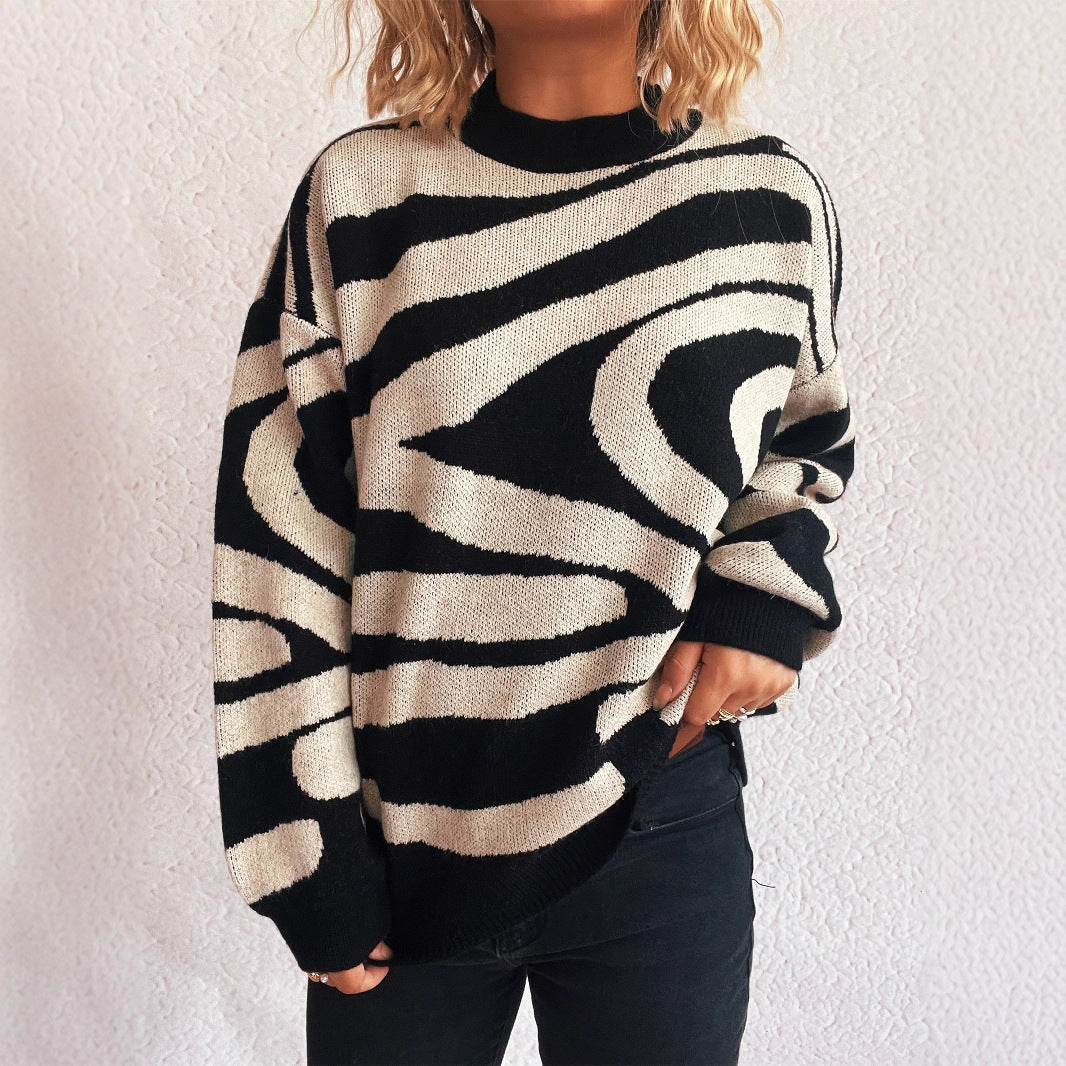 Damen Oversized Pullover Zebra Muster Kuschel Norvielle