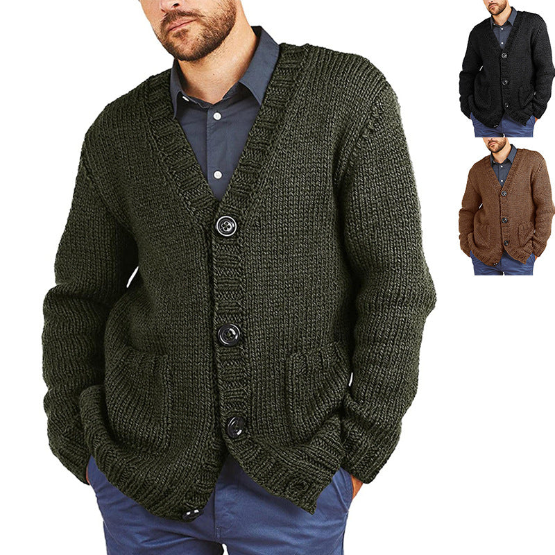 Herren Grobstrickjacke V-Ausschnitt Warm Beige