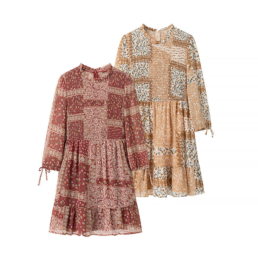 Damen Patchwork-Kleid Voluminöser Rock - Norvielle