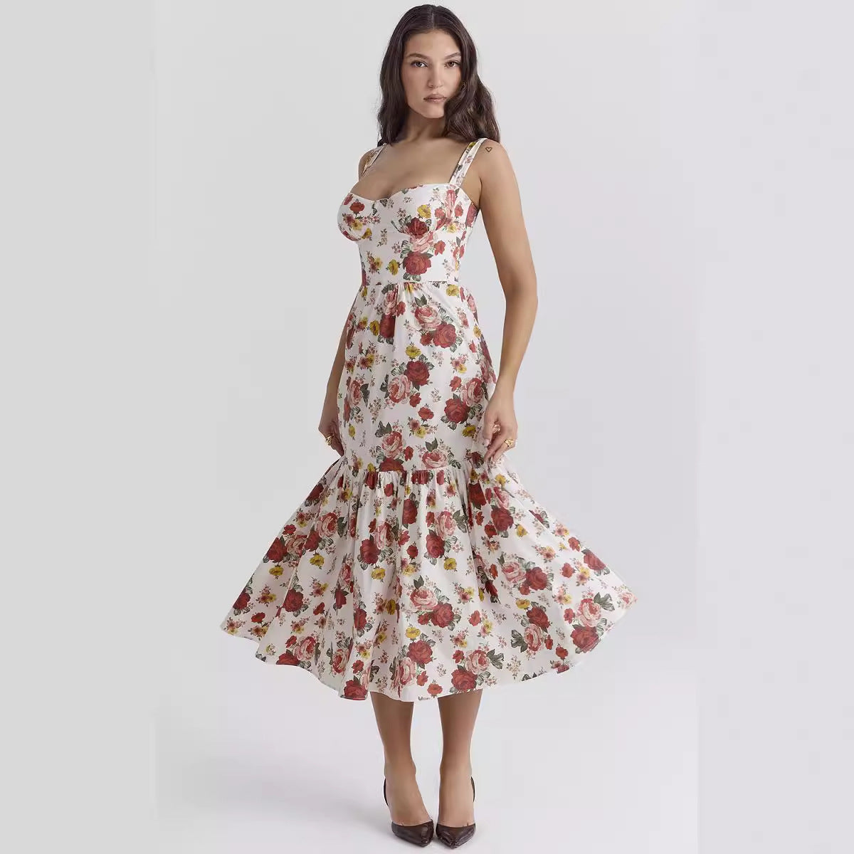 Damen Maxi-Kleid Floralmuster Seitentaschen Norvielle
