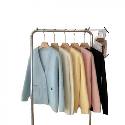 Damen Flauschiger Cardigan mit Knöpfen und Taschen Norvielle
