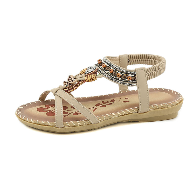Damen Sandalen Elastikriemen Slip-On Beige