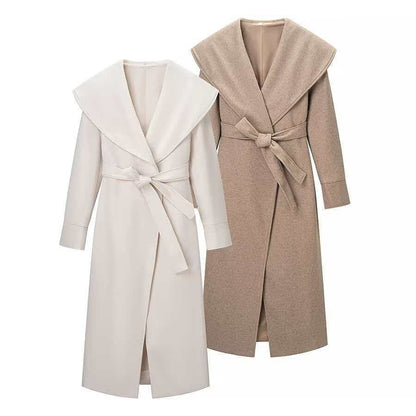 Damen Eleganter Mantel Breiter Revers Taillengürtel Norvielle