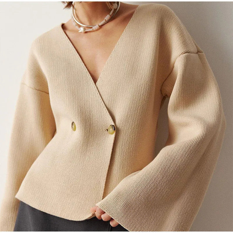 Damen Strickjacke Asymmetrisch Große Knöpfe Norvielle