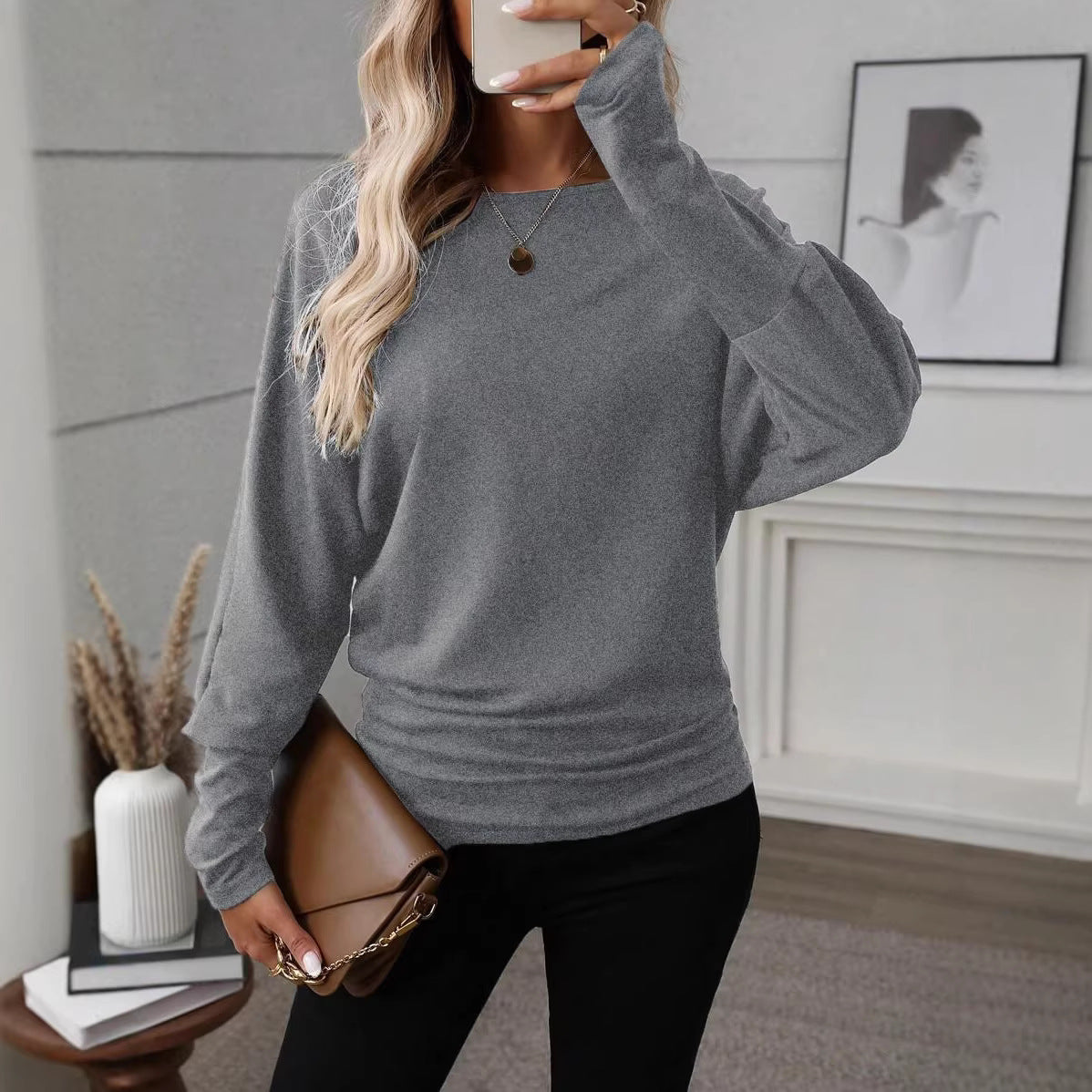 Damen Langarmshirt Weiter Schnitt Elegantes Design Norvielle