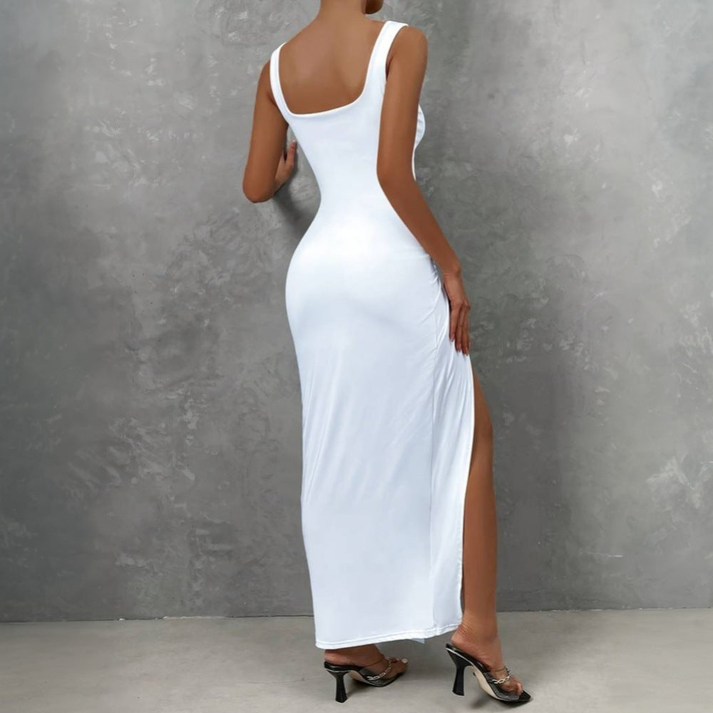 Damen Maxi-Kleid Cut-Out Wickeldesign Hochschlitz Norvielle