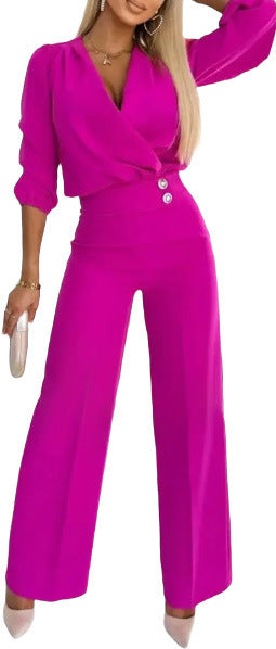 Damen Jumpsuit Wickeloberteil Hochtailliert Norvielle