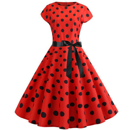 Damen Retro Swingkleid mit Punkten schmal Taillengürtel Norvielle