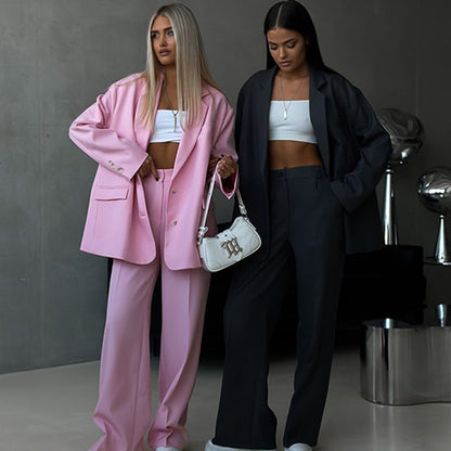 Damen Zweiteiler-Set Oversized Blazer Weite Hose Norvielle - Norvielle