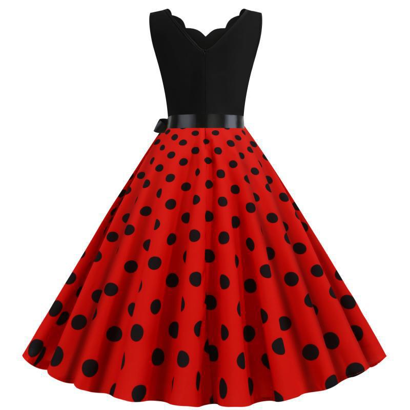 Damen Swing-Kleid Gepunktet V-Ausschnitt Elegant