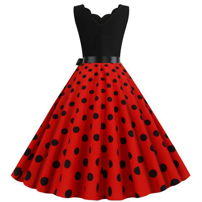 Damen Swing-Kleid Gepunktet V-Ausschnitt Elegant