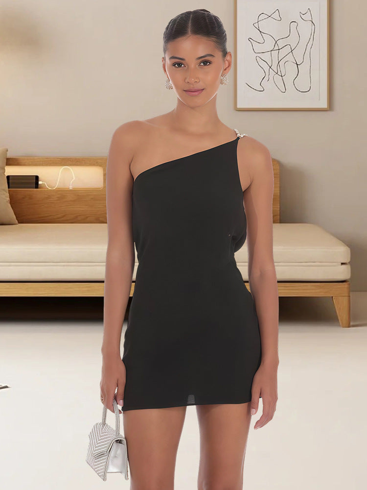 Damen Asymmetrisches Minikleid One-Shoulder-Design mit Glitzerdetails