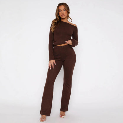 Damen Strickensemble Asymmetrisch Weites Bein
