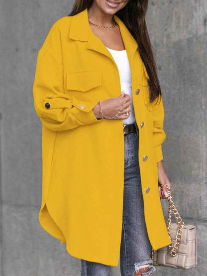 Damen Übergangsjacke Reverskragen Knopfleiste Longshirt-Stil