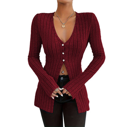 Damen Langarmcardigan Feine Rippstruktur Elegante Knöpfe Beige