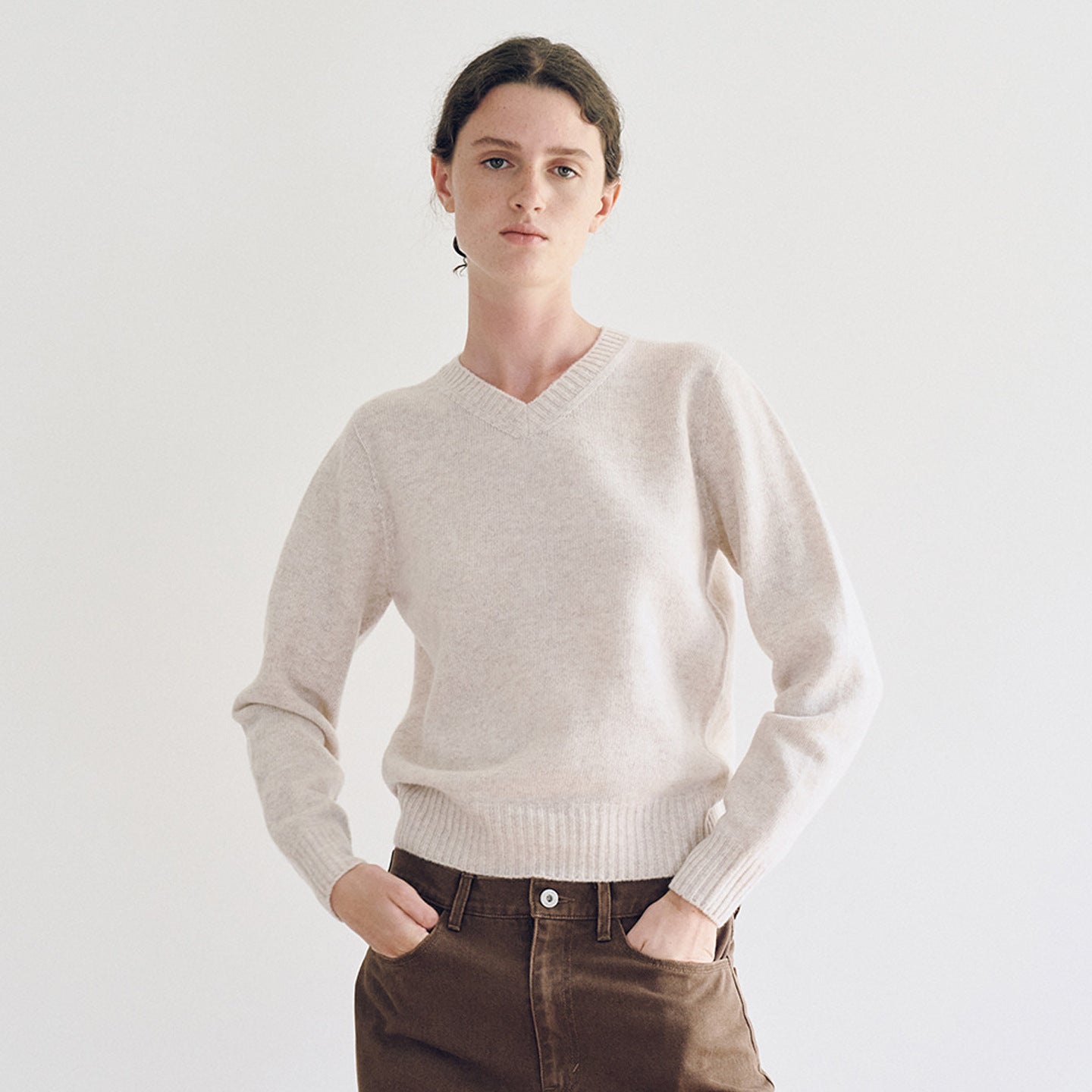 Damen Feinstrickpullover V-Ausschnitt Breites Bündchen