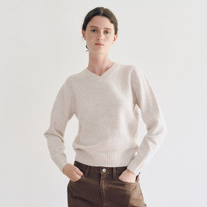 Damen Feinstrickpullover V-Ausschnitt Breites Bündchen