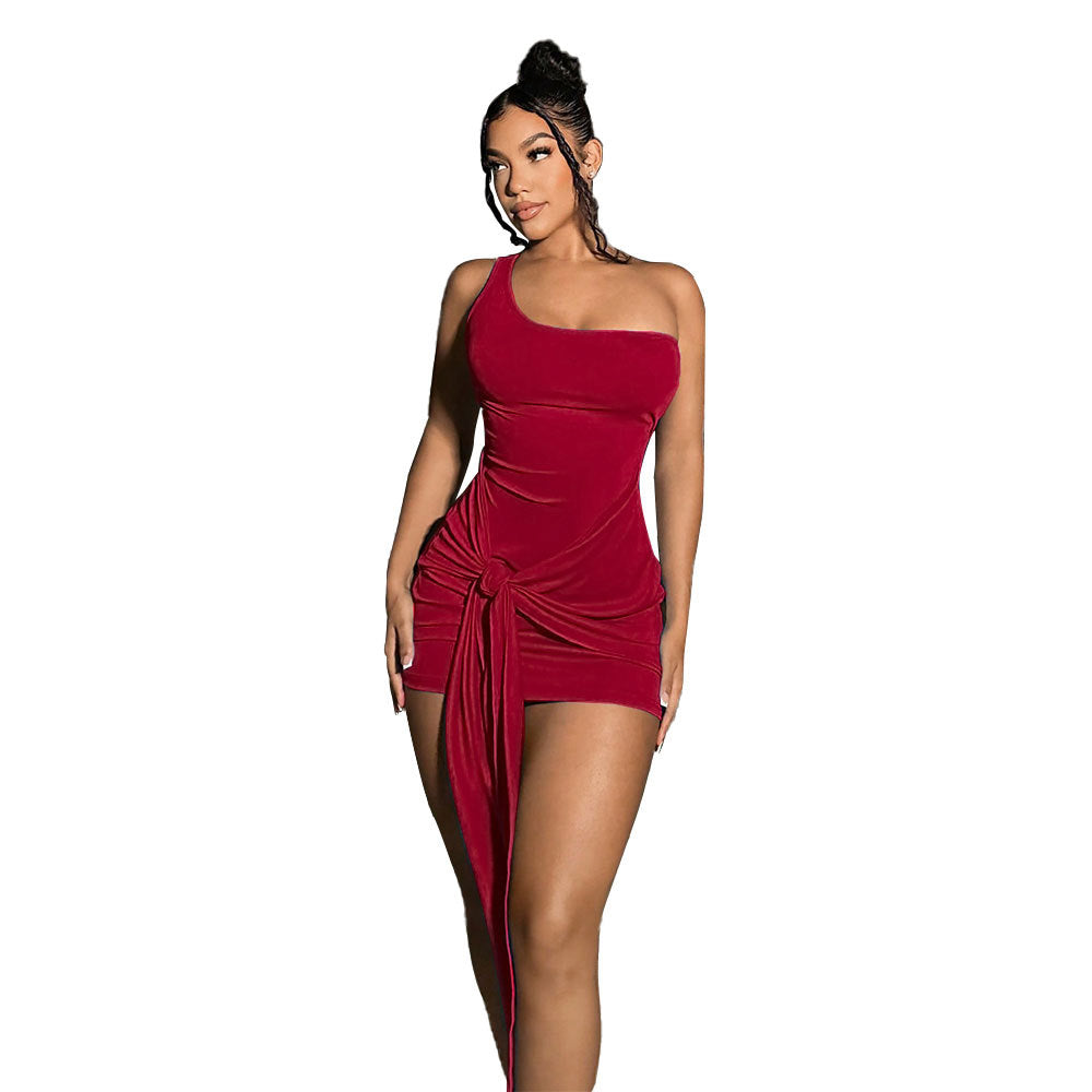 Damen Minikleid Asymmetrisch Wickelkleid mit Knotendetail