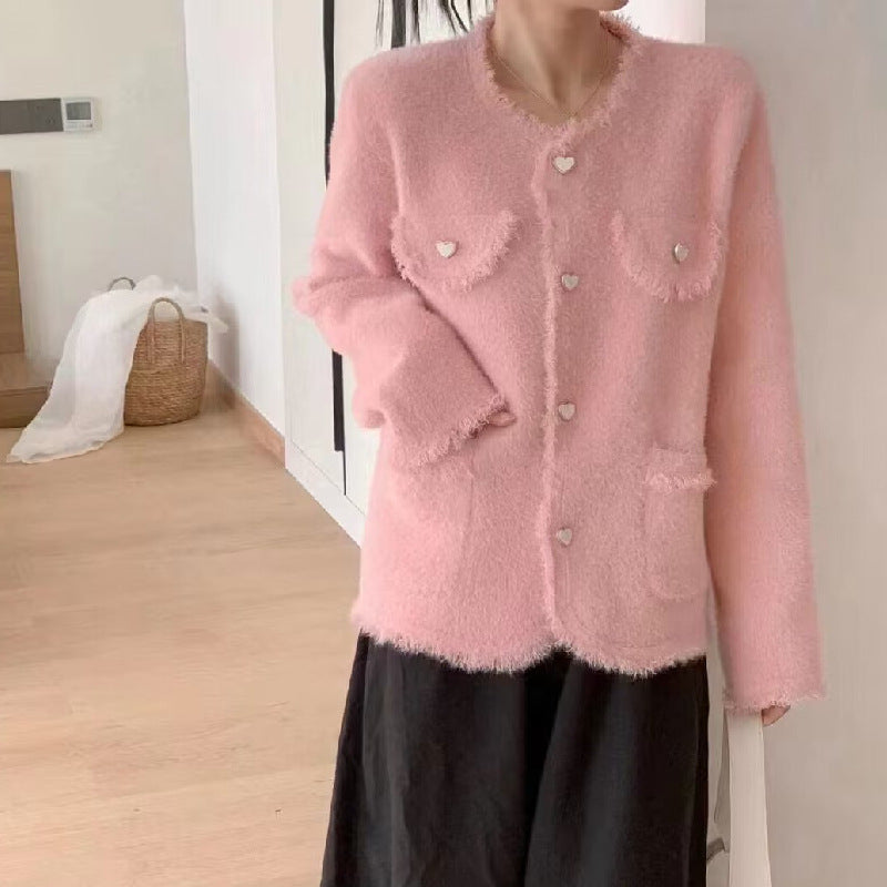 Damen Flauschcardigan mit Herzendetails