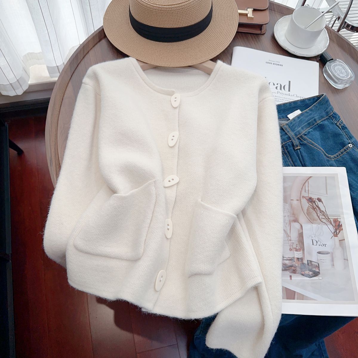 Damen Strickjacke Kuschelig mit Zierstichen Norvielle