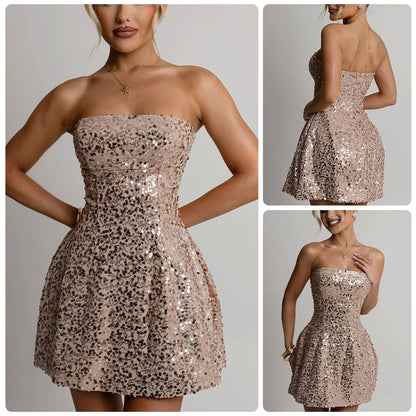 Damen Cocktailkleid Pailletten Schulterfrei Norvielle - Norvielle