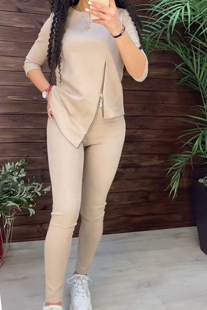 Damen Velours Loungewear Set Reißverschluss Norvielle