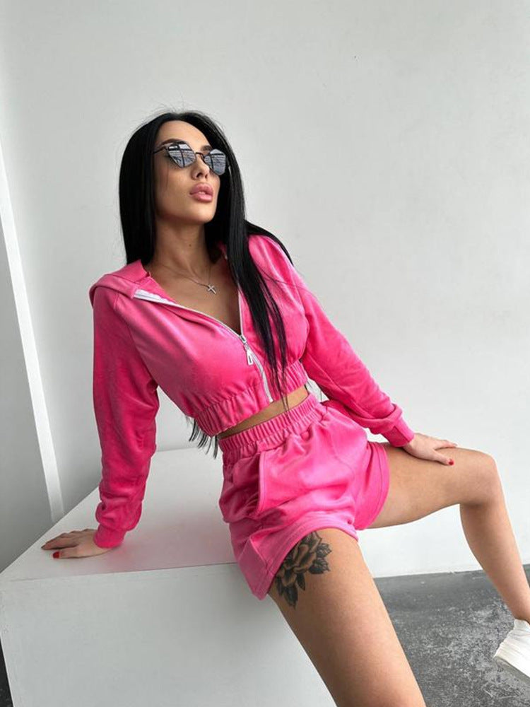 Damen Sportliches Kurzarm-Set Elastisch Hochgeschlossen