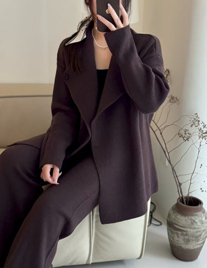 Damen Blazer Tailliert Gürtel Feine Textur Norvielle