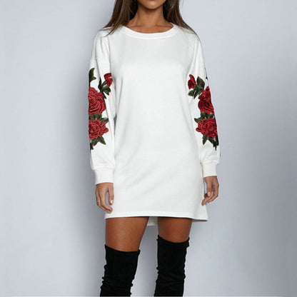 Damen Sweatkleid Florales Stickdesign Weite Ärmel Norvielle