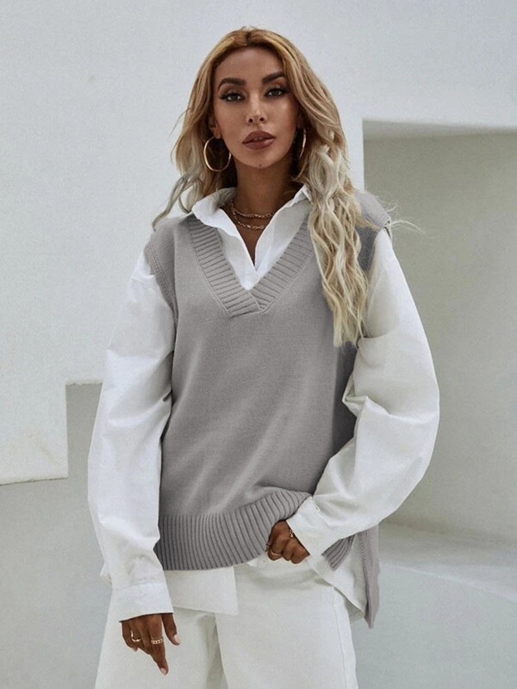 Damen Stricküberwurf V-Ausschnitt Lässig Beige