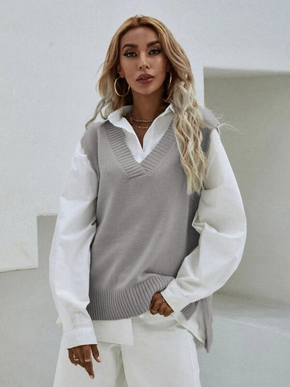 Damen Stricküberwurf V-Ausschnitt Lässig Beige